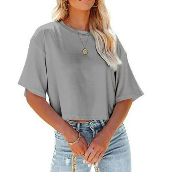 SNKSDGM Women's Plus Casual Easter Shirts Womens Tops Summer Casual Women's Crew Neck Cropped T Shirts Short Sleeve Loose Shoulder Crop Tee Tops Womens Shirts Dressy Casual Black