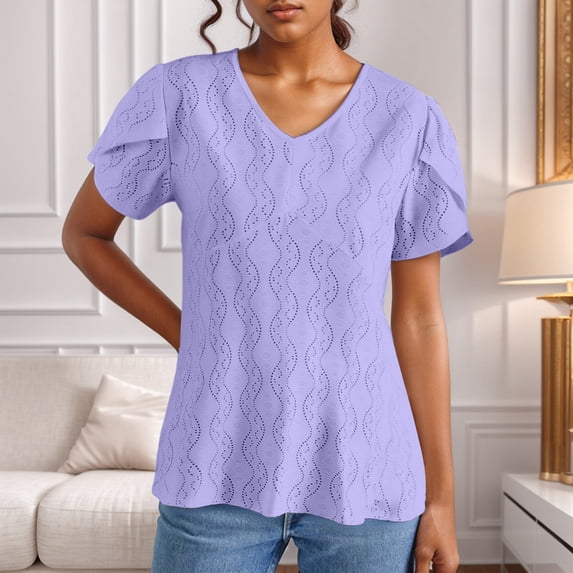 SNKSDGM Women's Plus Casual Tops for Women Spring Womens Short Sleeve Tops Casual Loose Fit Women's Spring Summer Solid Color V Neck Short Sleeve Casual T Shirt Top S