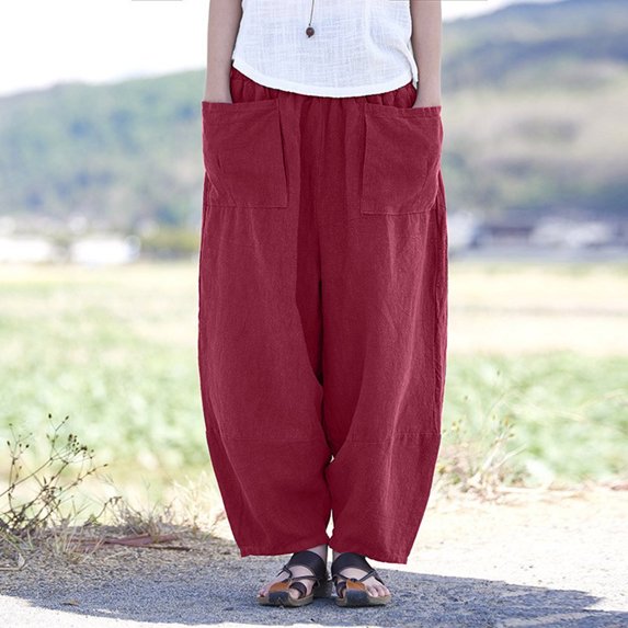 SNKSDGM Women's Plus Cotton Panties for Women High Waist Sweatpants Women Set Full Zip Women's 2025 Solid Color Spring and Summer Retro Straight Pocket Loose Casual and Linen Pants