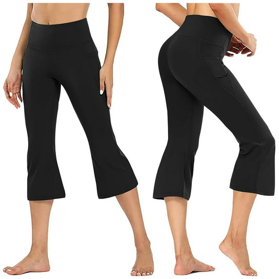 SNKSDGM Women's Plus Cotton Yoga Pants for Women Capri High Waisted Leggings Plus Size White Women's Capri Trousers Wide Leg Casual Athletic Yoga Pants with Pockets Flare Leisure Trouser