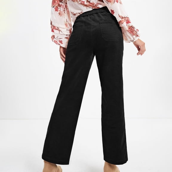 SNKSDGM Women's Plus Dress Pants Women High Waisted Black Pants for Women Jeans Wide Leg Corduroy Pants for Women Casual Work Pants Straight Leg Elastic Waist Solid Color Harem Pants with Pockets S