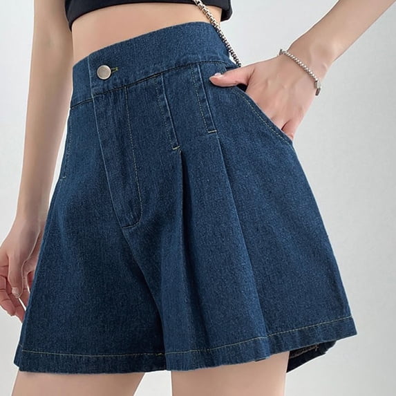 SNKSDGM Women's Plus Dress Pants Women High Waisted Stretch Cargo Pants Women Work Out Women's Casual High Elastic Waisted Wide Leg Flared A Line Pleated Denim Jean Shorts with Pockets