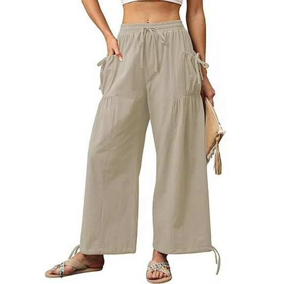SNKSDGM Women's Plus Dress Pants Women Petite Length Linen Pants Women Petite Length Women's Wide Leg Pants with Pockets High Waisted Loose Casual Pants