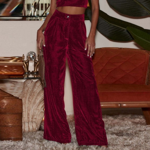 SNKSDGM Women's Plus Dress Pants Women Petite Short Length Slacks Womens Dress Pants Petite Women's Solid Color Autumn and Winter Suede Button Straight Leg Wide Leg Temperament Commuting Casual Pants