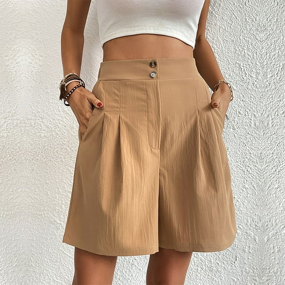 SNKSDGM Women's Plus Dress Pants Women Petite Short Size 2 Womens Dress Pants for Work Plus Size Women Summer Khaki Loose Pants Casual High Waisted Wide Leg Shorts