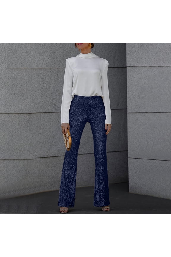 Women's Plus Dress Pants Women Petite Wide Leg Linen Pants Women Tall Wide Leg Women's Party Sequin Elastic Waist Slim Fit Elastic Flare Pants Fashion Solid Color Pants