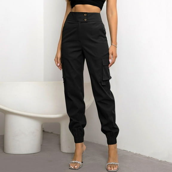 SNKSDGM Women's Plus Dress Pants Women Plus Size Petite Black Pants for Women Work Casual Petite Women's Solid Color Casual Sport Drawstring Pocket Pants