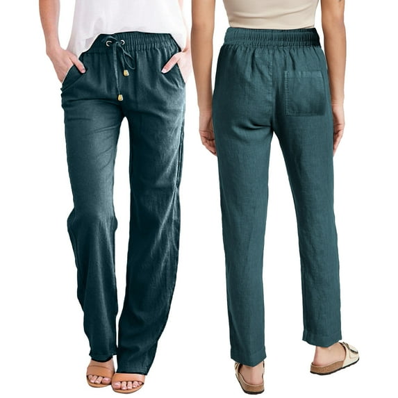 SNKSDGM Women's Plus Dress Pants Women Straight Leg Elastic Waist Capri Pants for Women Jeans White Women's Casual Pants Solid and Pants with Pocket Long Pants