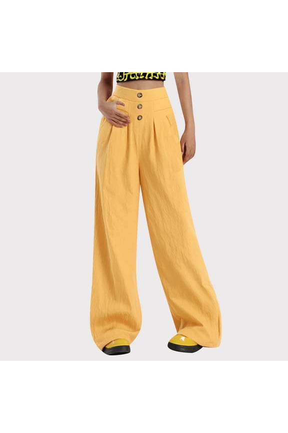 Women's Plus Khaki Pants for Women Plus Size Dress Pants Women Tall Plus and Linen Wide Leg Culottes Women's Pendants Loose Semi Elastic High Waisted Thin Wide Leg Pants S