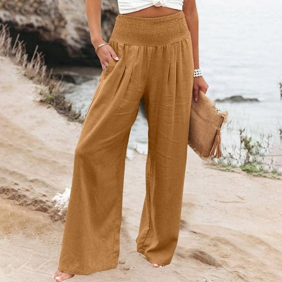 SNKSDGM Women's Plus Khaki Pants for Women Straight Leg Work Pants Women Black Plus Size Linen Pants for Women High Waisted Wide Leg Loose Fit Palazzo Pants Casual Beach Trendy Trouses with Pockets