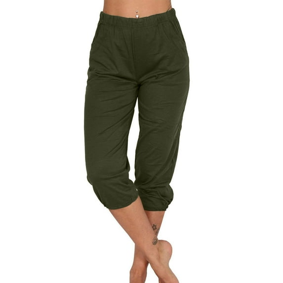 SNKSDGM Women's Plus Khaki Pants for Women Work Wide Leg Yoga Pants for Women Women's Solid Color Stretchy Capri Leggings Low Waist Pocketed Athletic Pants