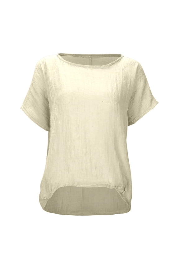 Women's Plus Knit Tops for Women Summer Womens Shirts Trendy Women’S Soft Loose Fit Short Sleeve T Shirt Linen Blouse with High Low Hem S