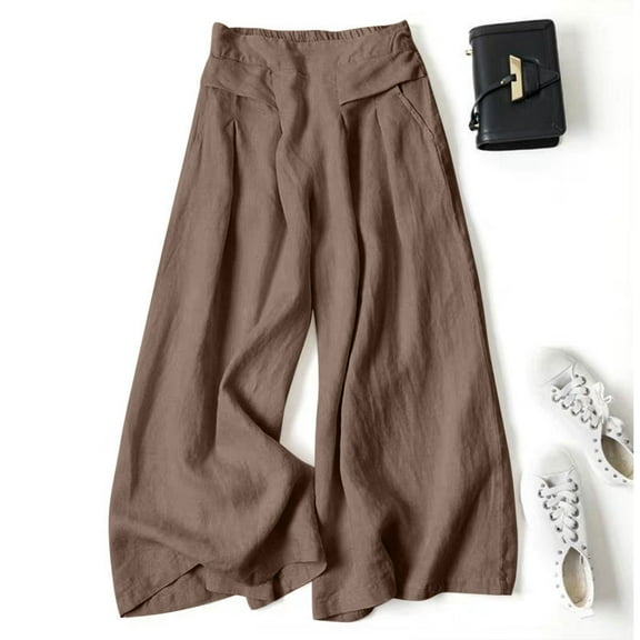 SNKSDGM Women's Plus Leather Pants for Women High Waist Women's Pants Suits for Work Women's Solid Summer and Linen High Waist Thin Casual Loose Wide Leg Pants