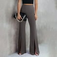 thumbnail image 1 of SNKSDGM Women's Plus Linen Pants Women Petite Plus Black Pants for Women Dressy Plus Size Women's Casual Solid Color Split Hem High Waist Pants Wide Leg Bottoms, 1 of 5