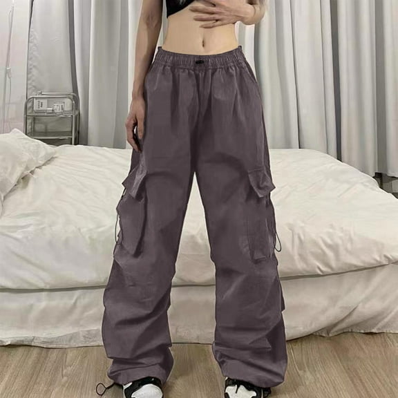 SNKSDGM Women's Plus Linen Pants Women Petite Plus Work Pants Women Cargo Women's Summer Cargo Parachute Pants Loose Fit Pocket Vintage Street Style Xl
