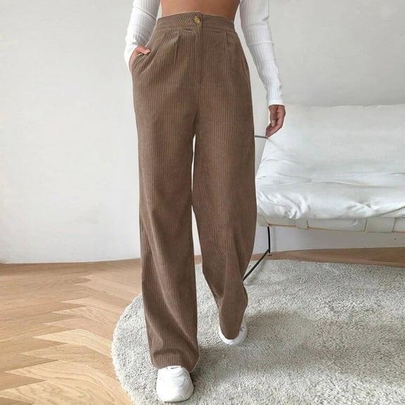 SNKSDGM Women's Plus Linen Pants Women Petite Women's Pants Petite Linen High Waist Cord Wide Leg Pants Straight Trousers Women Big Size Corduroy Pants