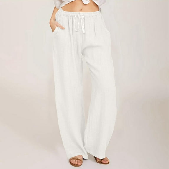 SNKSDGM Women's Plus Linen Pants Women Stripe Sweatpants Women Wide Leg Set Wide Pants Waist Long Drawstring Casual Linen Elastic Women Leg Solid Pants