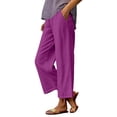 thumbnail image 1 of SNKSDGM Women's Plus Linen Pants Women Summer Boho Linen Pants Women Plus Size Petite Women Casual High Waist Pants Drawstring Capri Pants with Pockets Wide Leg Cropped Pants, 1 of 6