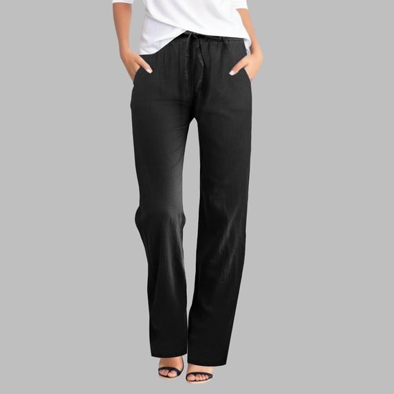 SNKSDGM Women's Plus Linen Pants Women Tall Set Black Dress Pants Women Stretchy Pull on Summer Casual Solid Color Loose Fit Harlan Pants Lightweight Wide Leg Pants Cropped Pants