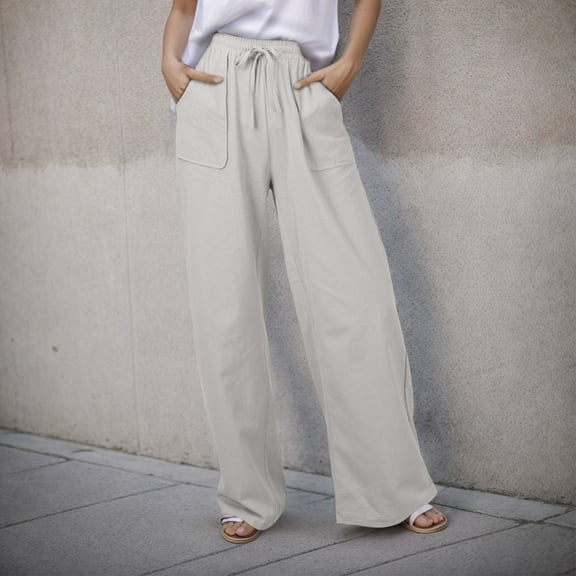 SNKSDGM Women's Plus Linen Pants Women Tall Stripe Capri Pants for Women Leggings Women's Casual Solid Color Tether Loose Yoga Trousers