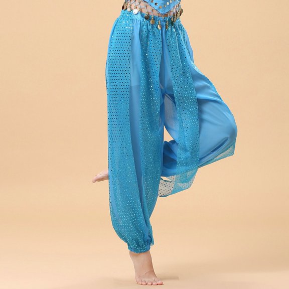 SNKSDGM Women's Plus Linen Pants Women Wide Leg Long Womens Summer Pants Lightweight Dressy Sequin Pants Belly Dance Performance Dance Pants Chiffon Highlight Pants