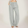 thumbnail image 1 of SNKSDGM Women's Plus Linen Pants Women Wide Leg Women's Pants Plus Size Jeans Women Linen Pants Summer Wide Leg Casual Loose Drawstring High Waist Palazzo Pants Trousers with Pockets, 1 of 6