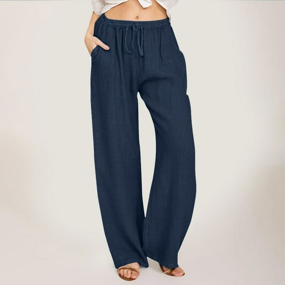 SNKSDGM Women's Plus Linen Pants Womens Plus Size Women's Pants Plus Size Jeans Women Linen Pants Summer Wide Leg Casual Loose Drawstring High Waist Palazzo Pants Trousers with Pockets