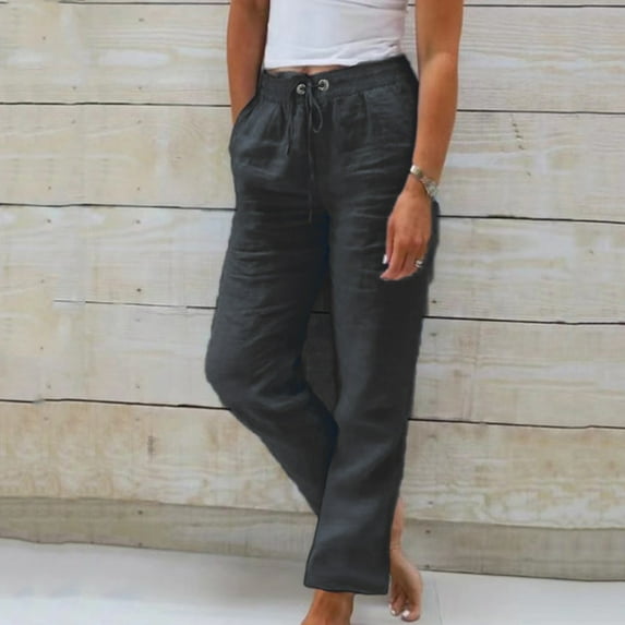 SNKSDGM Women's Plus Panties for Women Pack Thong Women's Pants Casual Jeans Women Solid Casual Pocket Wide Leg Pants Belt Elastic Waist Button Loose Pants