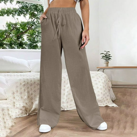 SNKSDGM Women's Plus Pants for Women Dressy Casual Pattern Dress Pants Women Stretchy High Waist Wide Pants Waist Long Drawstring Casual Elastic Women Leg Solid Pants