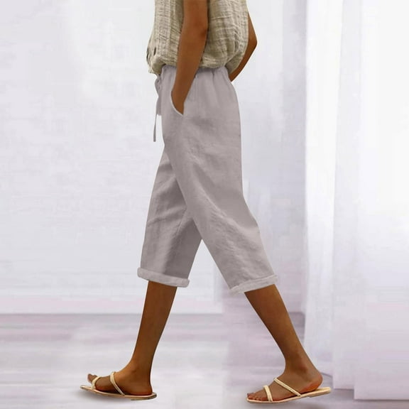 SNKSDGM Women's Plus Pants for Women High Waist Work Women's Pants for Work Tall Women Capri Pants High Waist Drawstring Pants Comfortable Soft Trousers Holiday Wear Beach Casual Pants Xl