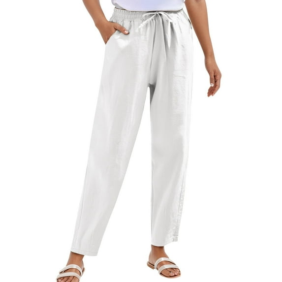 SNKSDGM Women's Plus Pants for Women Jeans Plus Size Cargo Pants Women Tall Jeans Womens Linen Straight Leg Pants Elastic Drawstring Casual Trousers with Pockets Summer Beach Pants Xxxl