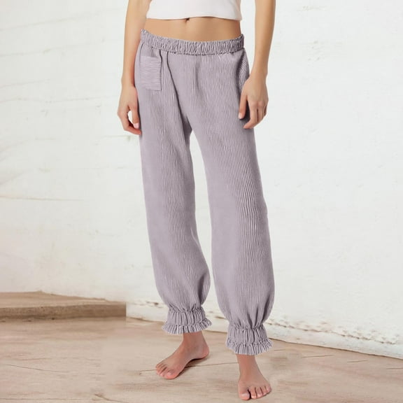 SNKSDGM Women's Plus Pants for Women Trendy Joggers Womens Capri Pants with Pockets Womens Pajama Pants Elastic Waist Lightweight Striped Loose Fit Cropped Pants with Pockets