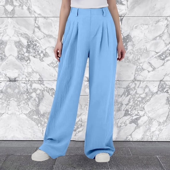 SNKSDGM Women's Plus Pants for Women Trendy Joggers Work Pants Women High Waisted Wide Leg High Waist Casual Pants European and Solid Color Corduroy Spliced Slit Hem Trousers for Women