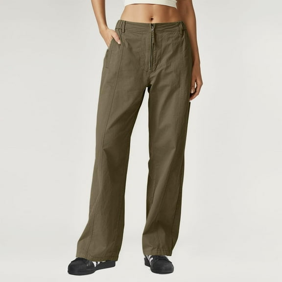 SNKSDGM Women's Plus Pants for Women Trendy Petite Cargo Pants Women Tall Jeans Cargo Pants Women Zip Front Parachute Pants Baggy Wide Leg Pants with Pocket Pants Straight Leg Chinos Pants