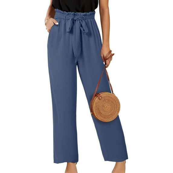 SNKSDGM Women's Plus Pants for Women Work Casual Tall Womens Dress Pants Stretchy Petite Women's Solid Color High Waist Wide Leg Loose Lace up Casual Pants Straight Leg Pants