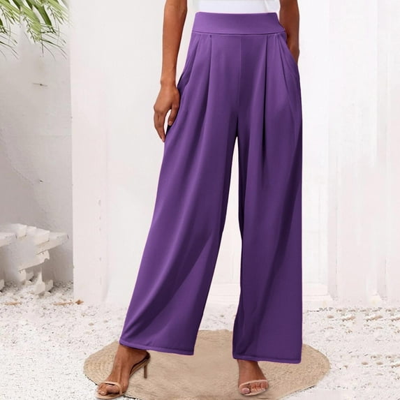 SNKSDGM Women's Plus Pants for Women High Waist Wide Leg Black Pants for Women Petite Women's Solid Color Stretchy Wide Leg Long Palazzo Pants L