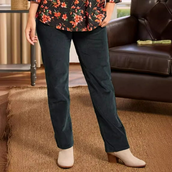 SNKSDGM Women's Plus Plus Size Summer Pants for Women Work Pants Women Plus Size Short Women's Elastic Waist Corduroy Straight Leg Solid Pants Fall/Winter