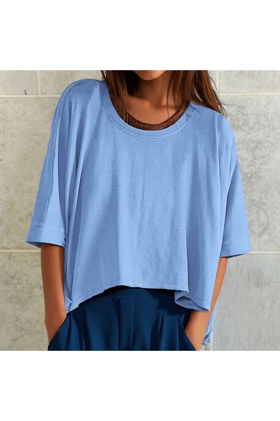 Women's Plus Plus Size Tops for Women 4X-5X Long Sleeve Cute Tops for Women Summer Women's Oversized T Shirts Short Crop Tops Summer Casual Short Sleeve Loose Fit T Shirt Top S