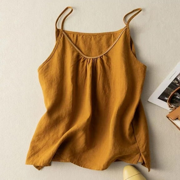 SNKSDGM Women's Plus Ribbed Tank Tops for Women Racerback Women's New Summer Pure Suspenders Linen Solid Color on The Outside To Wear Literary and Retro Thin Loose Suspenders Vest