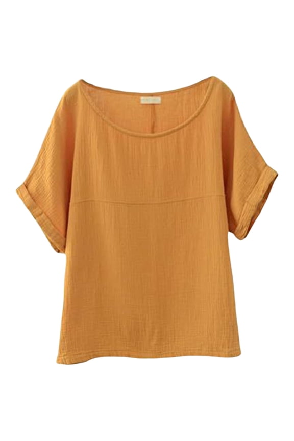 Women's Plus Short Sleeve Shirts for Women Cotton V Neck Pack Summer Tops for Women 2025 Vacation Women's Linen Round Neck Patchwork Shirt Loose Fit Comfortable Top for Casual Wear L