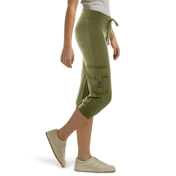 SNKSDGM Women's Plus Summer Pants for Women White Linen Pants Women Women Comfortable Elastic Waist Button Side Pockets Two Pocket Yoga Cropped Cargo Cropped Pants