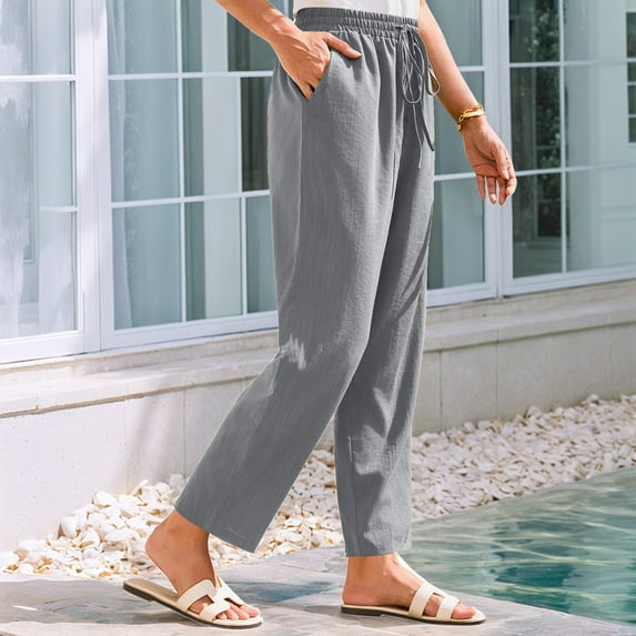 SNKSDGM Women's Plus Summer Pants for Women Work Black Pants for Women Jeans Women's Pants Linen Casual Pants Casual Solid Color High Waist Elastic Pocket Pants S