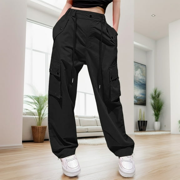 SNKSDGM Women's Plus Summer Pants for Women Work Cargo Pants Women Baggy Hiking Womens High Waist Parachute Pants Cargo Trousers with Pockets
