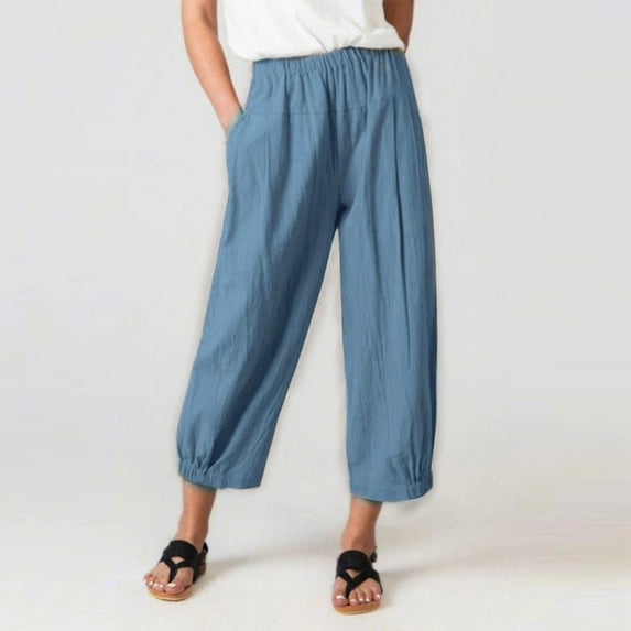SNKSDGM Women's Plus Sweatpants Women Baggy Panties for Women Seamless Women's Solid Color Pocket Cropped Linen Pants Casual Ankle Length Asymmetrical Trousers