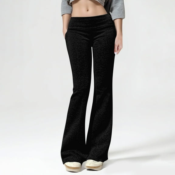 SNKSDGM Women's Plus Sweatpants Women Petite with Pockets Womens Dress Pants Tall Flare Womens Solid Color Large Folding Bottom Pants Sports Pants Elastic Bottom Pants Xs