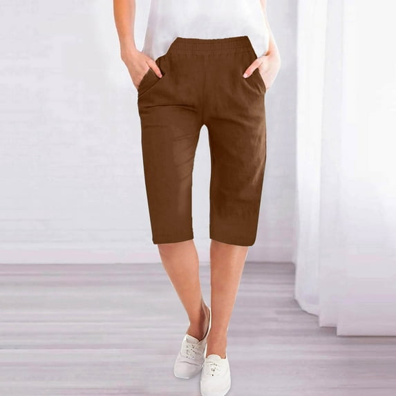 SNKSDGM Women's Plus Sweatpants Women Plus Size Short Black Pants for Women High Waisted Business Women Mid Pants Wide Leg Casual Pants with Pockets Lightweight High Elastic Waist Loose Trousers