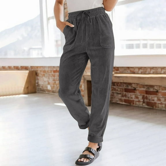 SNKSDGM Women's Plus Sweatpants Women Tall Baggy Linen Pants for Women Petite Short Corduroy Pants for Women Casual Drawstring Elastic High Waist Straight Leg Pants Loose Comfy Trousers