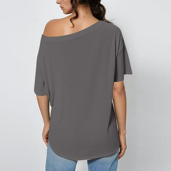 SNKSDGM Women's Plus Tops for Women Going out Loose Plus Size Tops for Women Summer Women's Summer Casual off Shoulder Short Sleeve T Shirt Fashionable Loose Fit Top Xxl