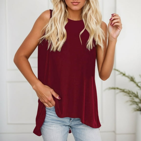 SNKSDGM Women's Plus Tops for Women Trendy Summer Cotton Women Camisole Tops Women's Crewneck Sleeveless Swing Tunic High Low Asymmetrical Hem Loose Flowy Tank Top S