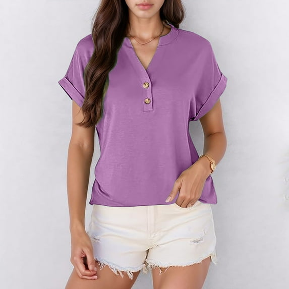 SNKSDGM Women's Plus Tops for Women Trendy Summer Crop Beach Vacation Clothes for Women 2025 Women's Casual Solid Color Crew Neck T Shirt Comfortable Short Sleeve Top for Everyday Wear S